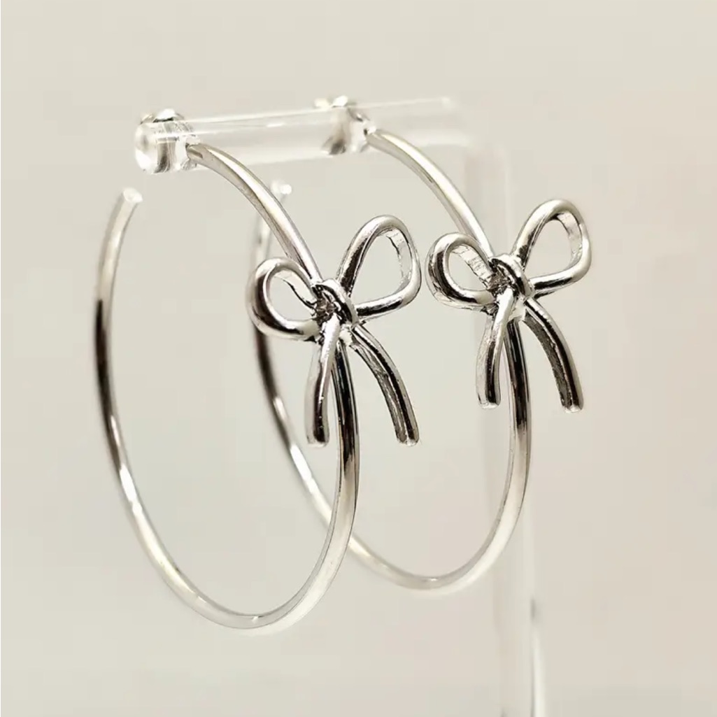 Silver Plated Bow Hoop Earrings